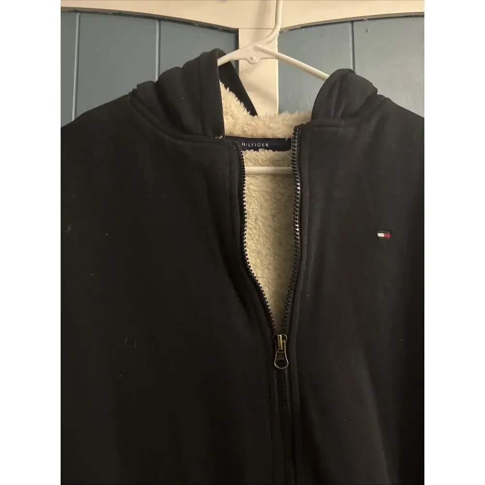 Vtg Tommy Hilfiger Kids Blue Lined Zip Up Hoodie Winter Jacket Boys‎ Sz M/L